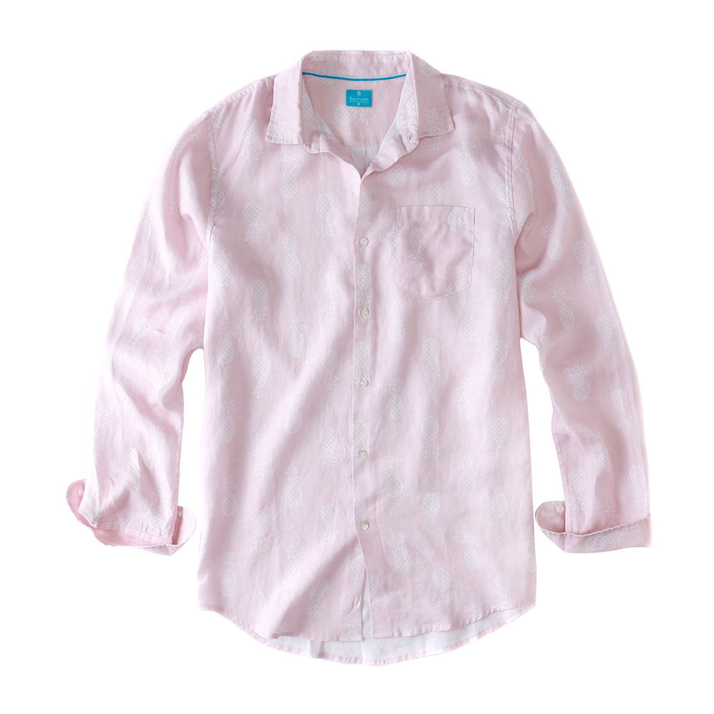 Men's Regular Fit Long Sleeve 100% Linen Shirt - Pineapples