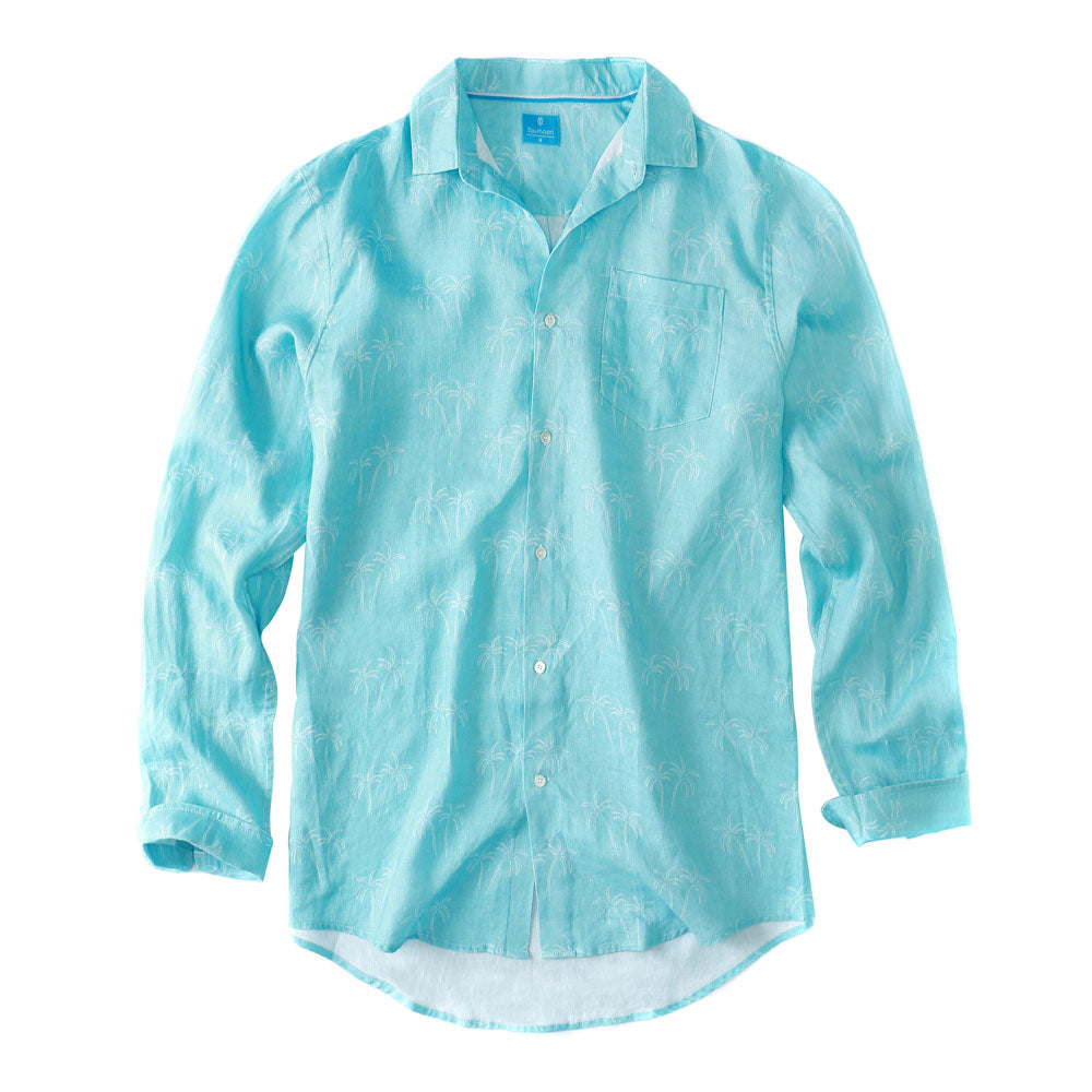 Men's Regular Fit Long Sleeve 100% Linen Shirt - Palm Trees