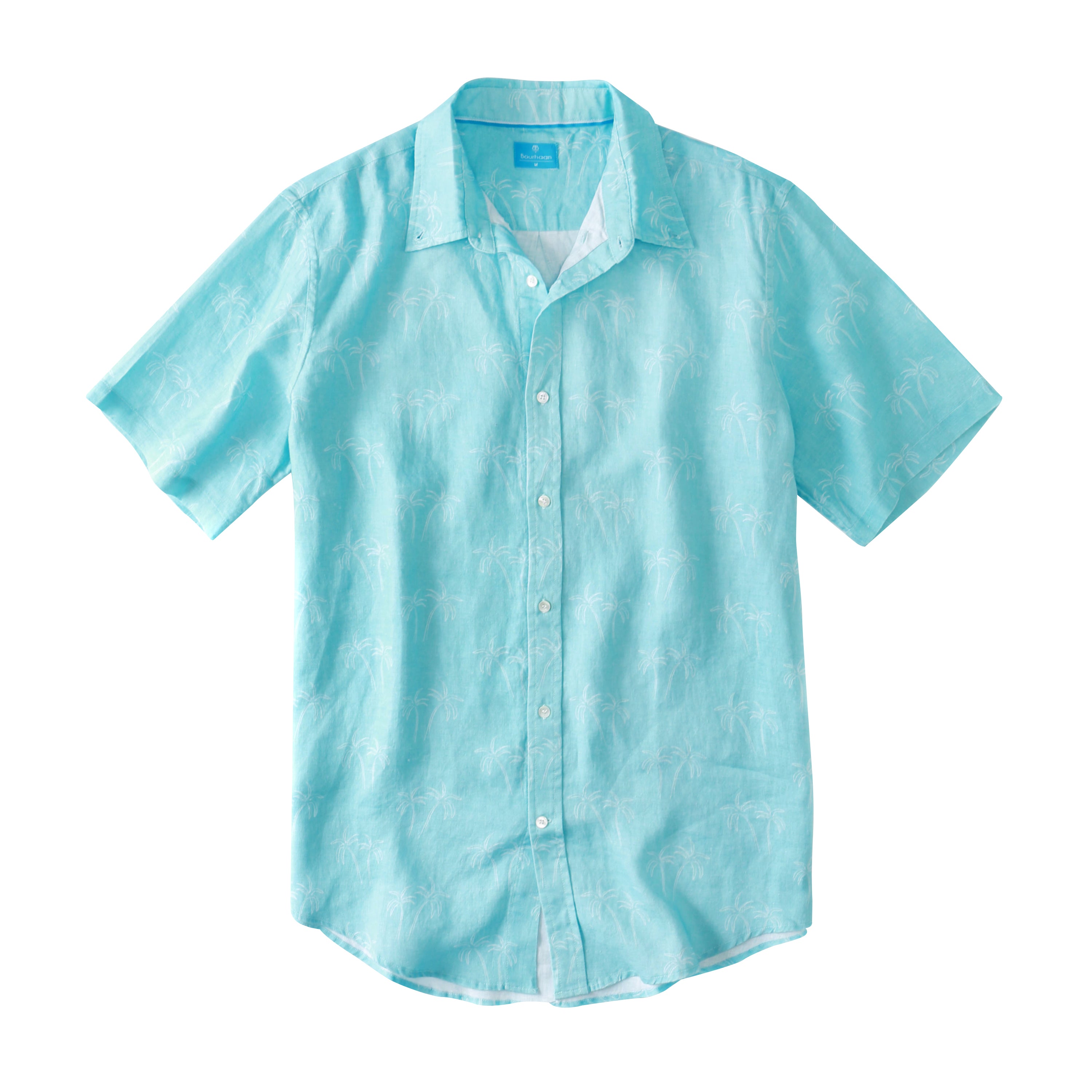 Men's Regular Fit Short Sleeve 100% Linen Shirt - Palm Trees