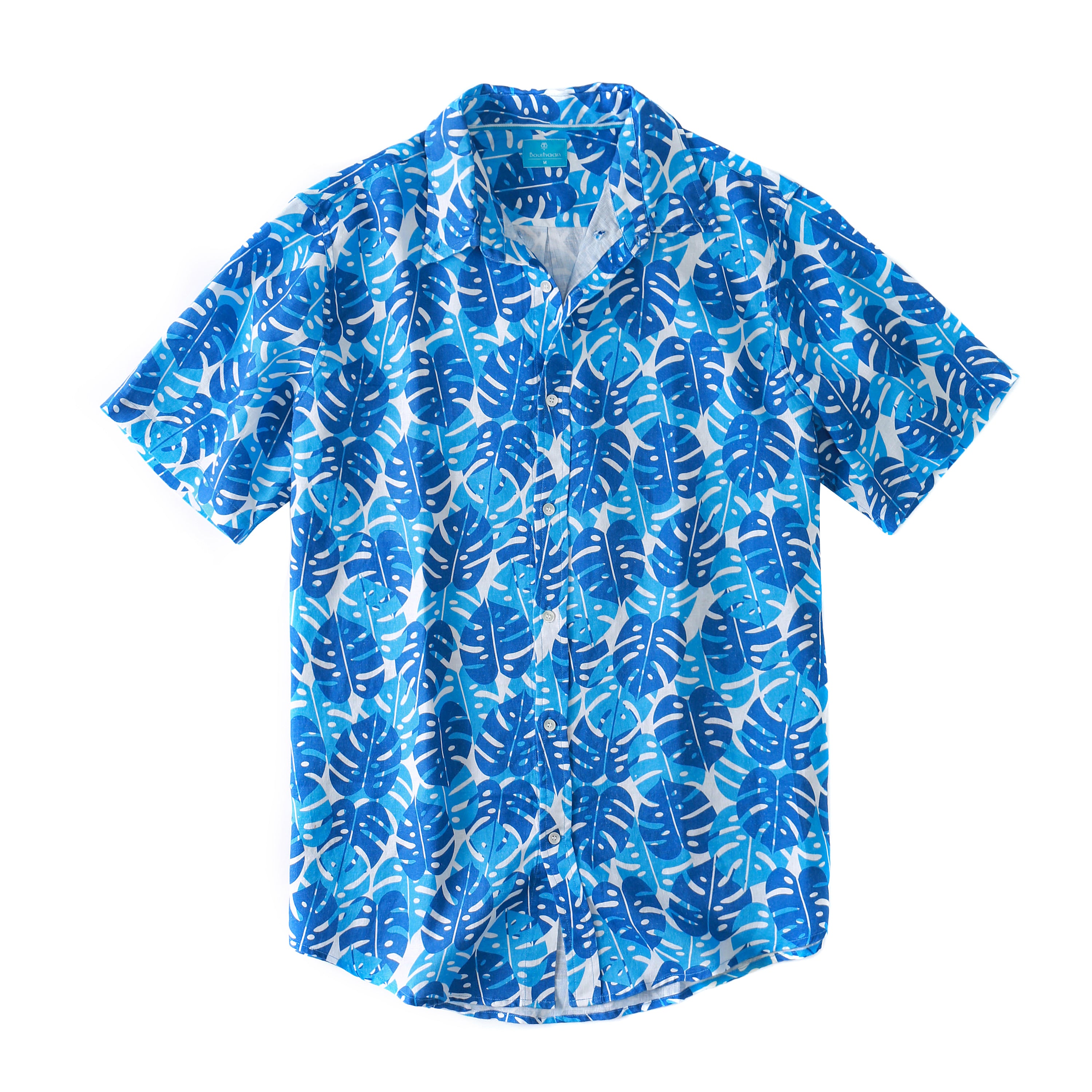 Men's Regular Fit Short Sleeve 100% Linen Shirt - Tropical Leaves