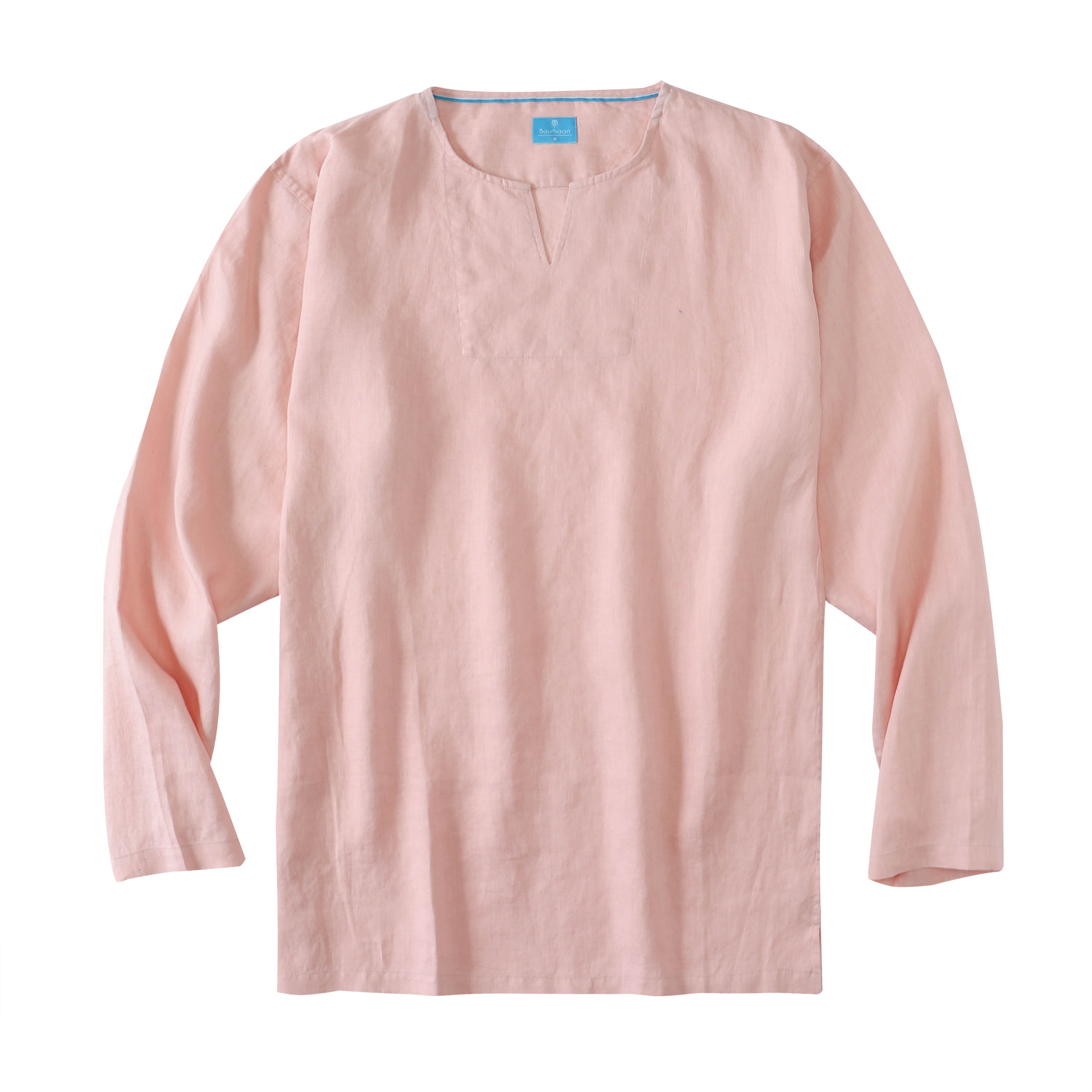 Men's 100% Linen V-Neck Pullover Shirt - Peach