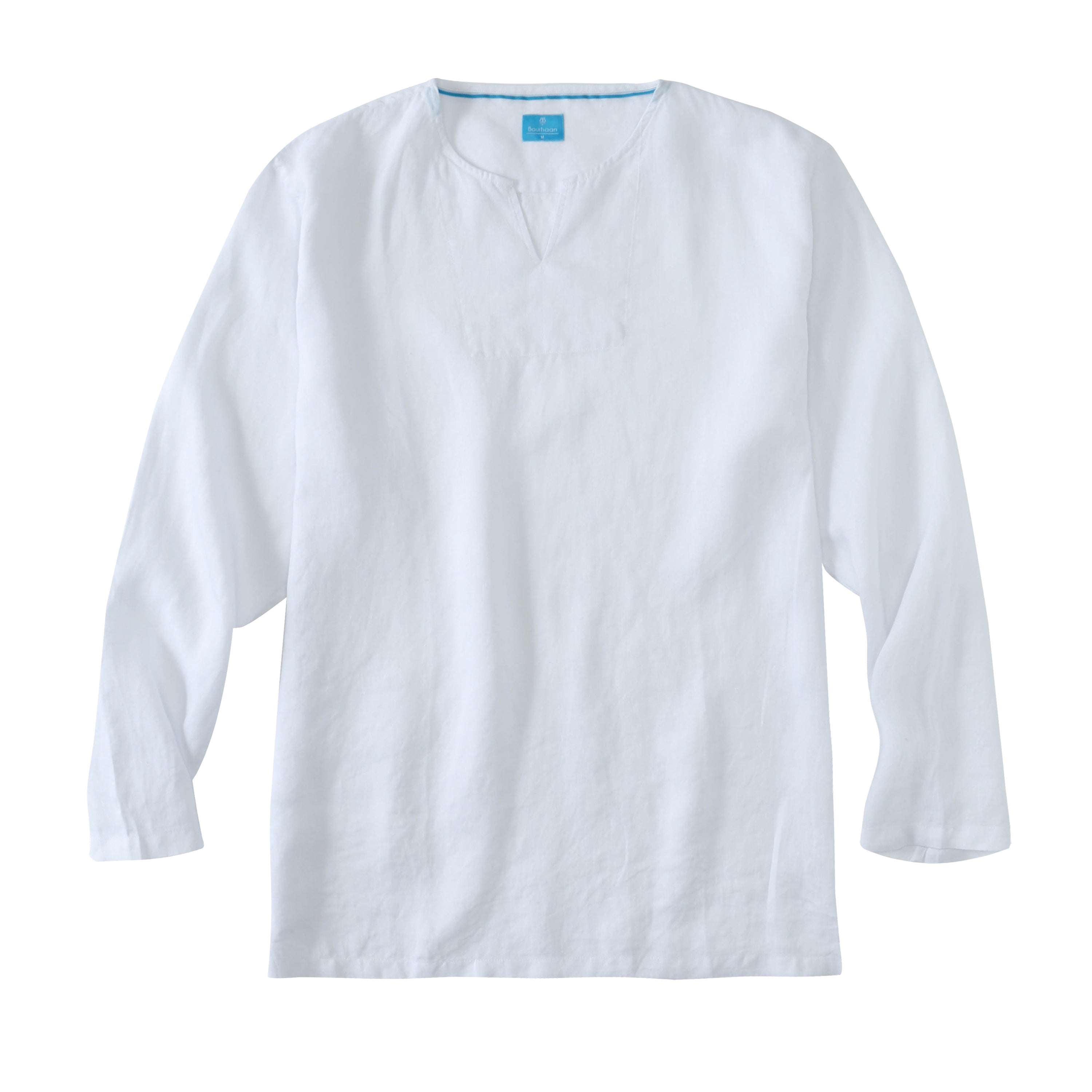 Men's 100% Linen V-Neck Pullover Shirt - White