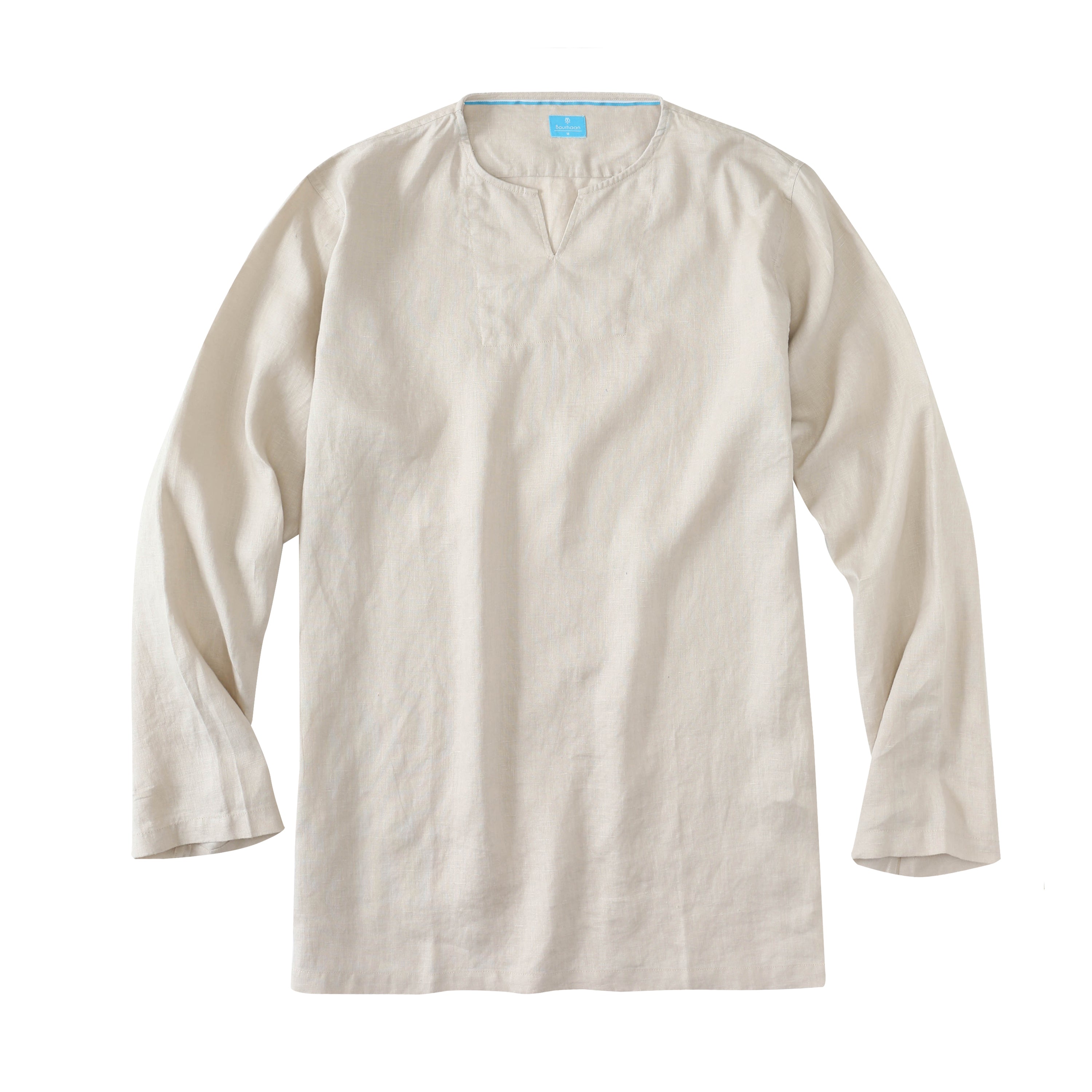 Men's 100% Linen V-Neck Pullover Shirt - Khaki