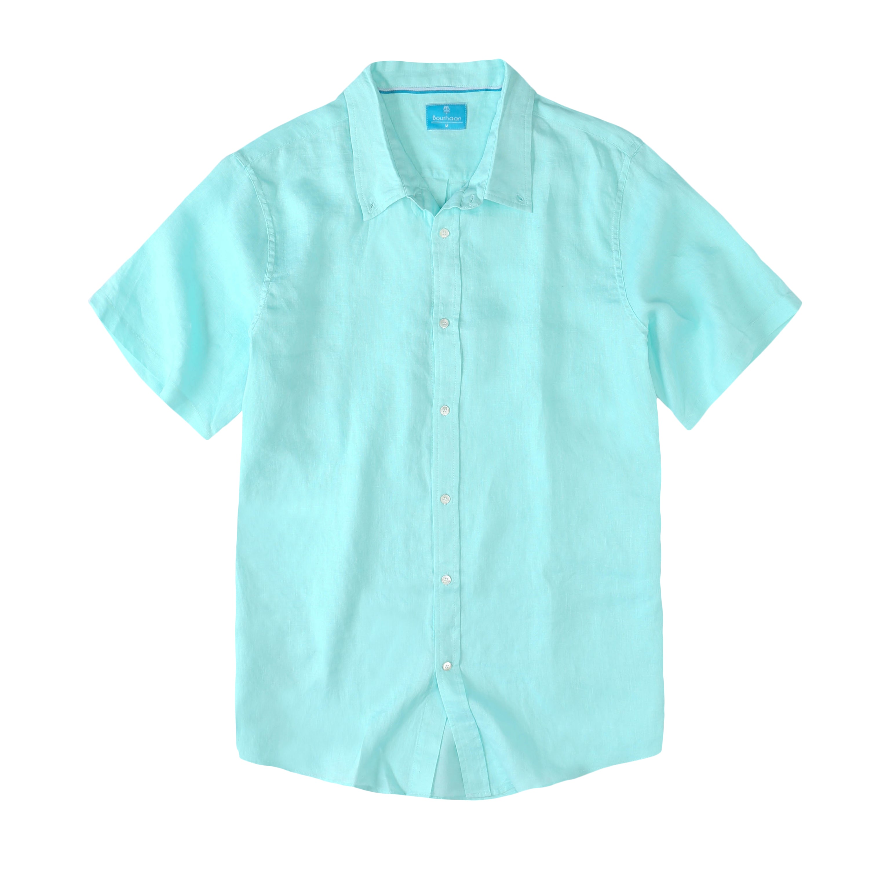 Men's Regular Fit Short Sleeve 100% Linen Shirt - Aqua