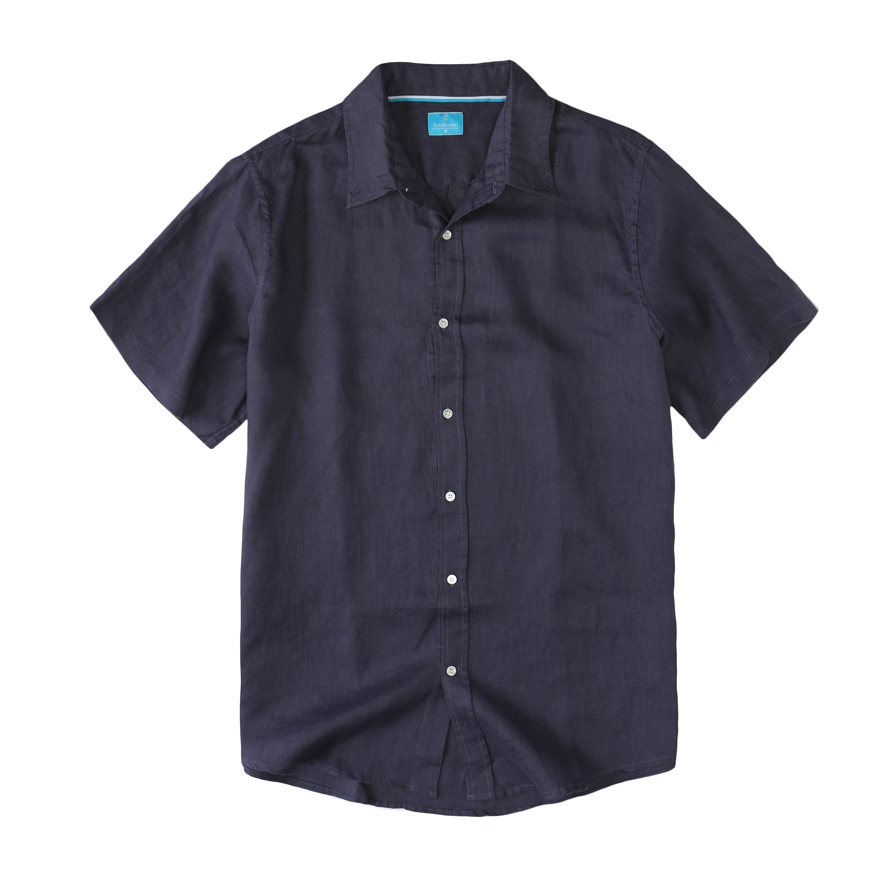 Men's Regular Fit Short Sleeve 100% Linen Shirt - Dark Grey
