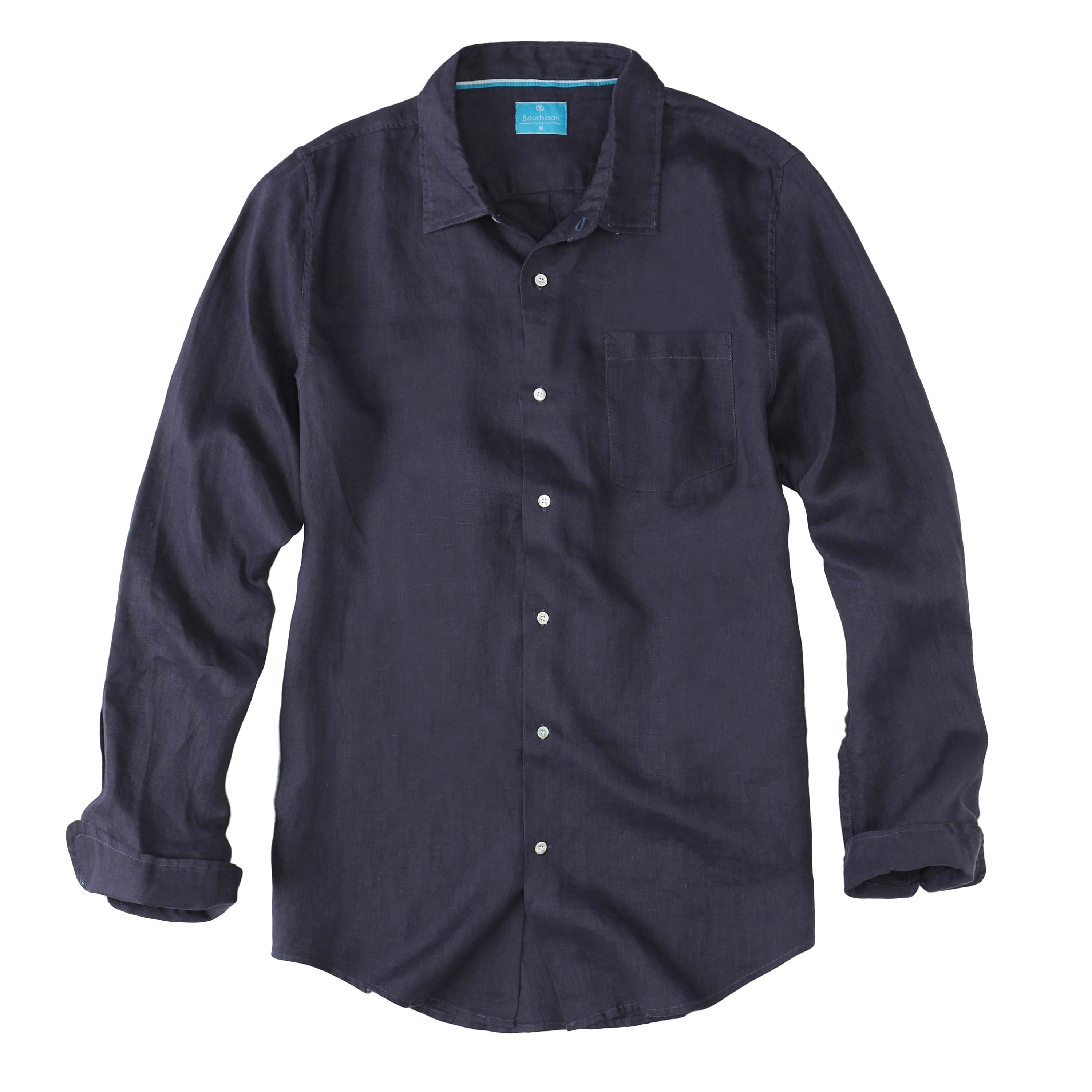 Men's Regular Fit Long Sleeve 100% Linen Shirt - Dark Grey