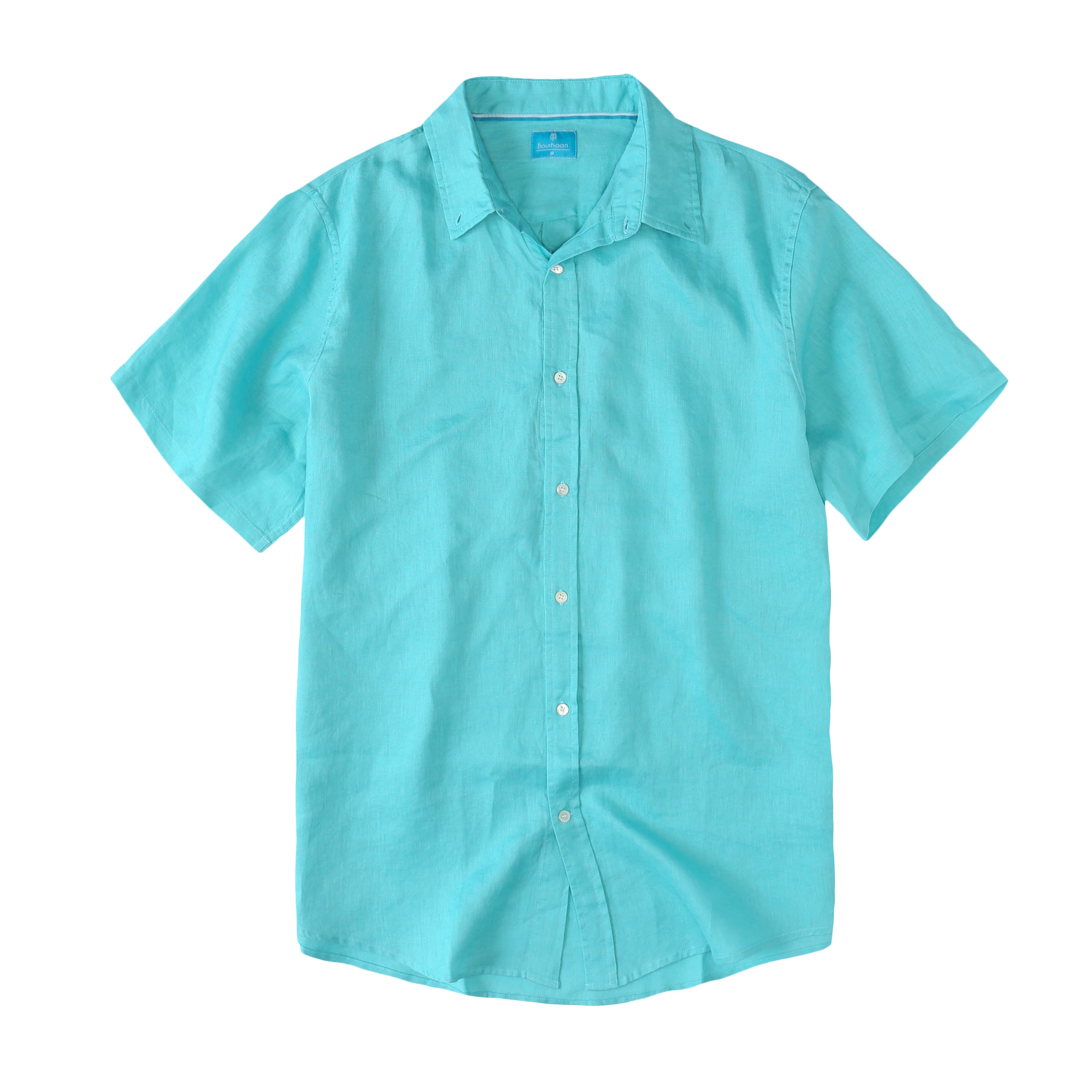 Men's Regular Fit Short Sleeve 100% Linen Shirt - Deep Aqua