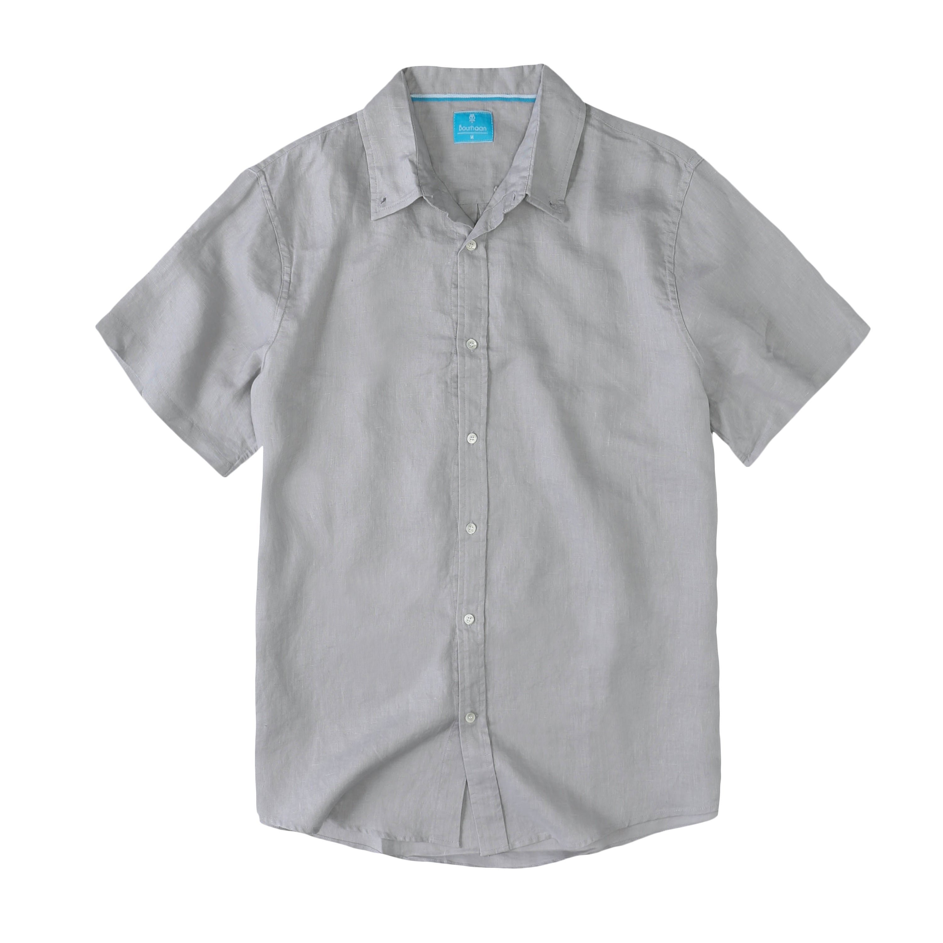 Men's Regular Fit Short Sleeve 100% Linen Shirt - Grey