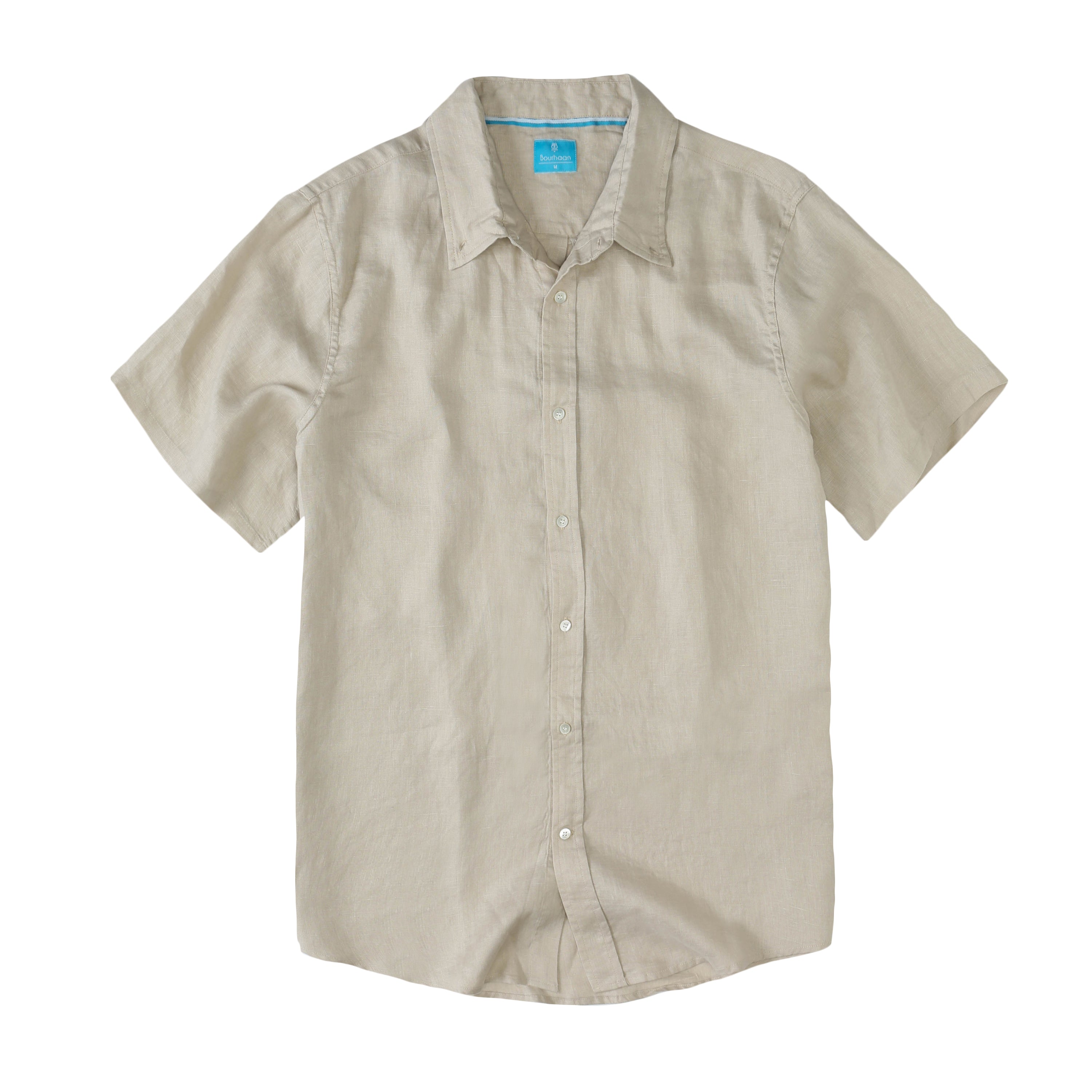 Men's Regular Fit Short Sleeve 100% Linen Shirt - Khaki