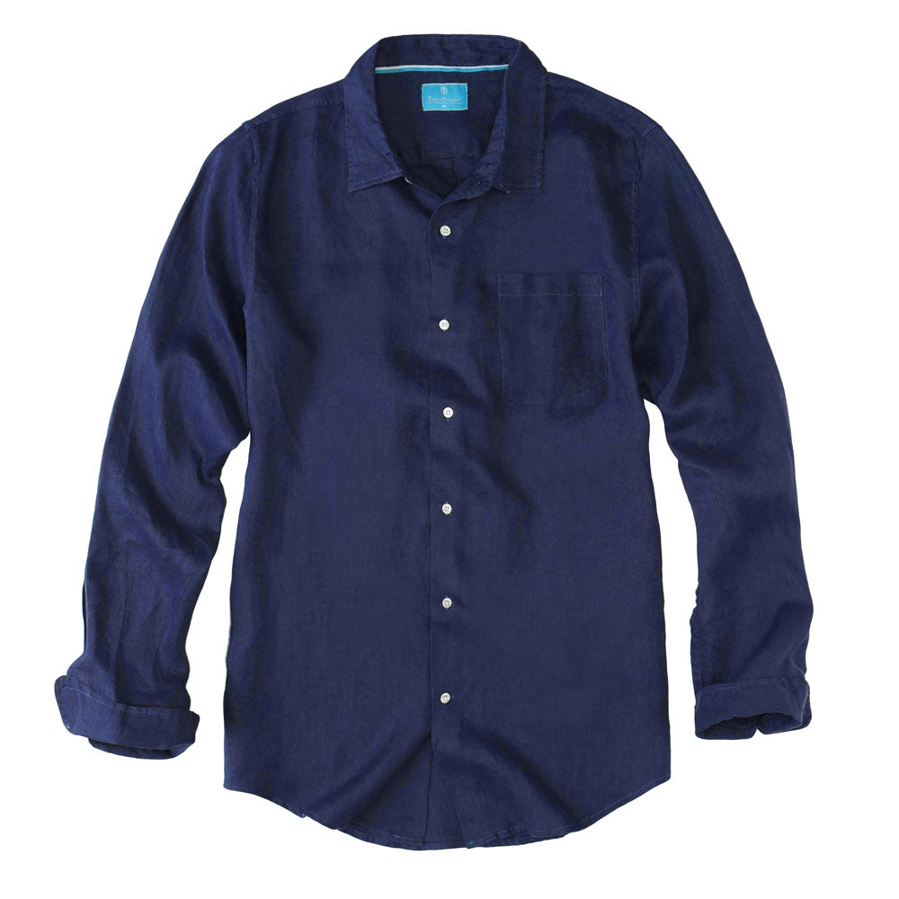 Men's Regular Fit Long Sleeve 100% Linen Shirt - Navy
