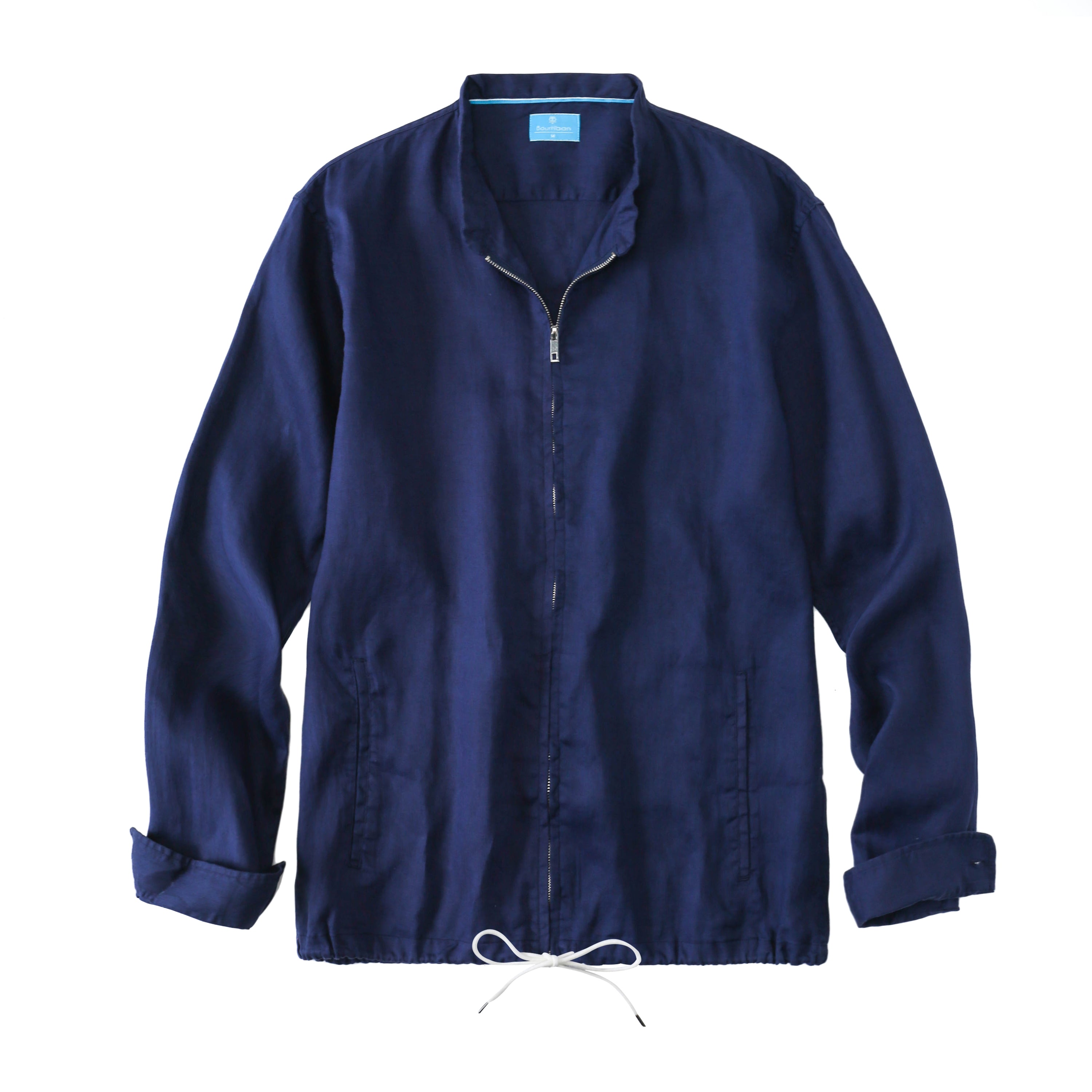 Men's 100% Linen Casual Zip Up Jacket - Navy
