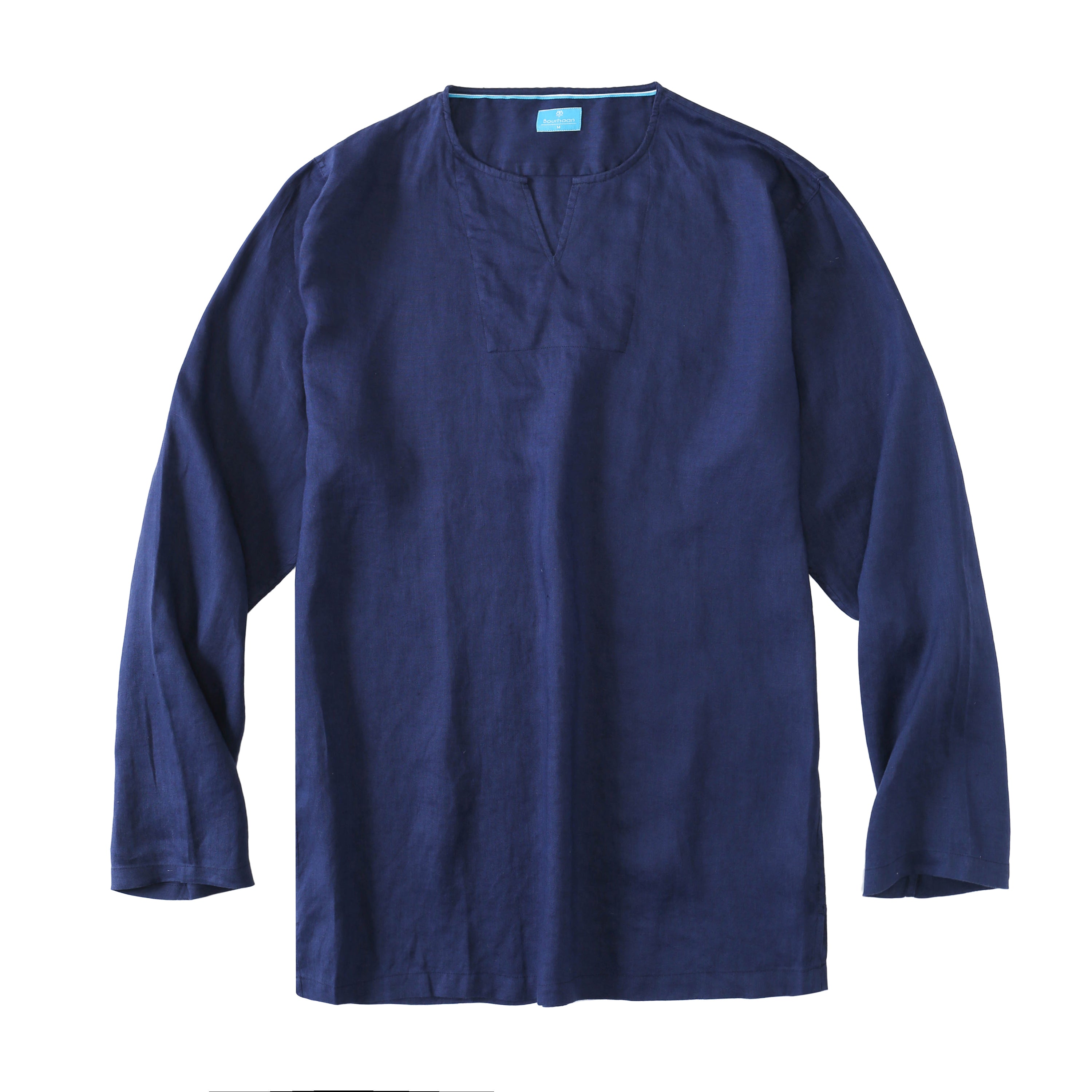 Men's 100% Linen V-Neck Pullover Shirt - Navy