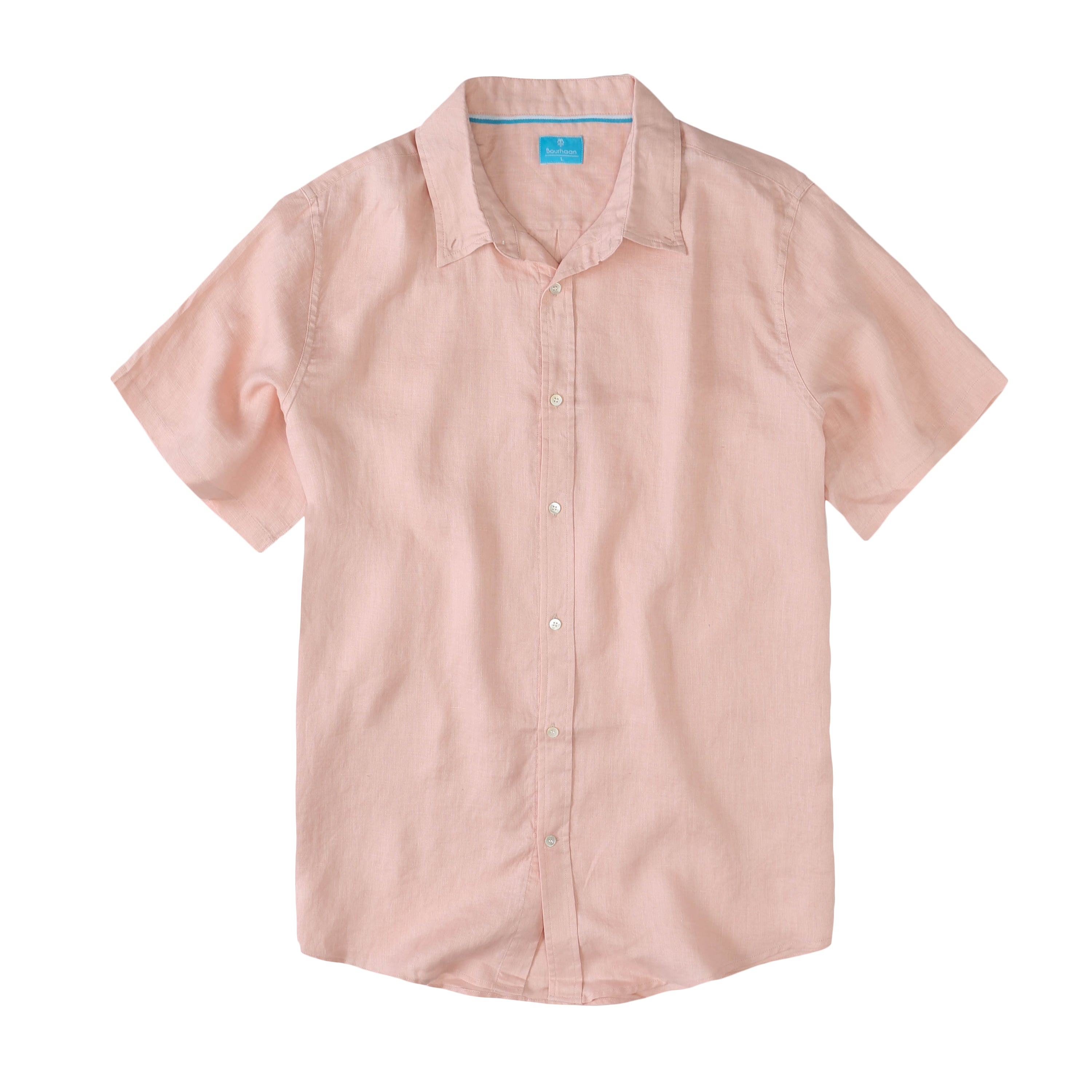 Men's Regular Fit Short Sleeve 100% Linen Shirt - Peach