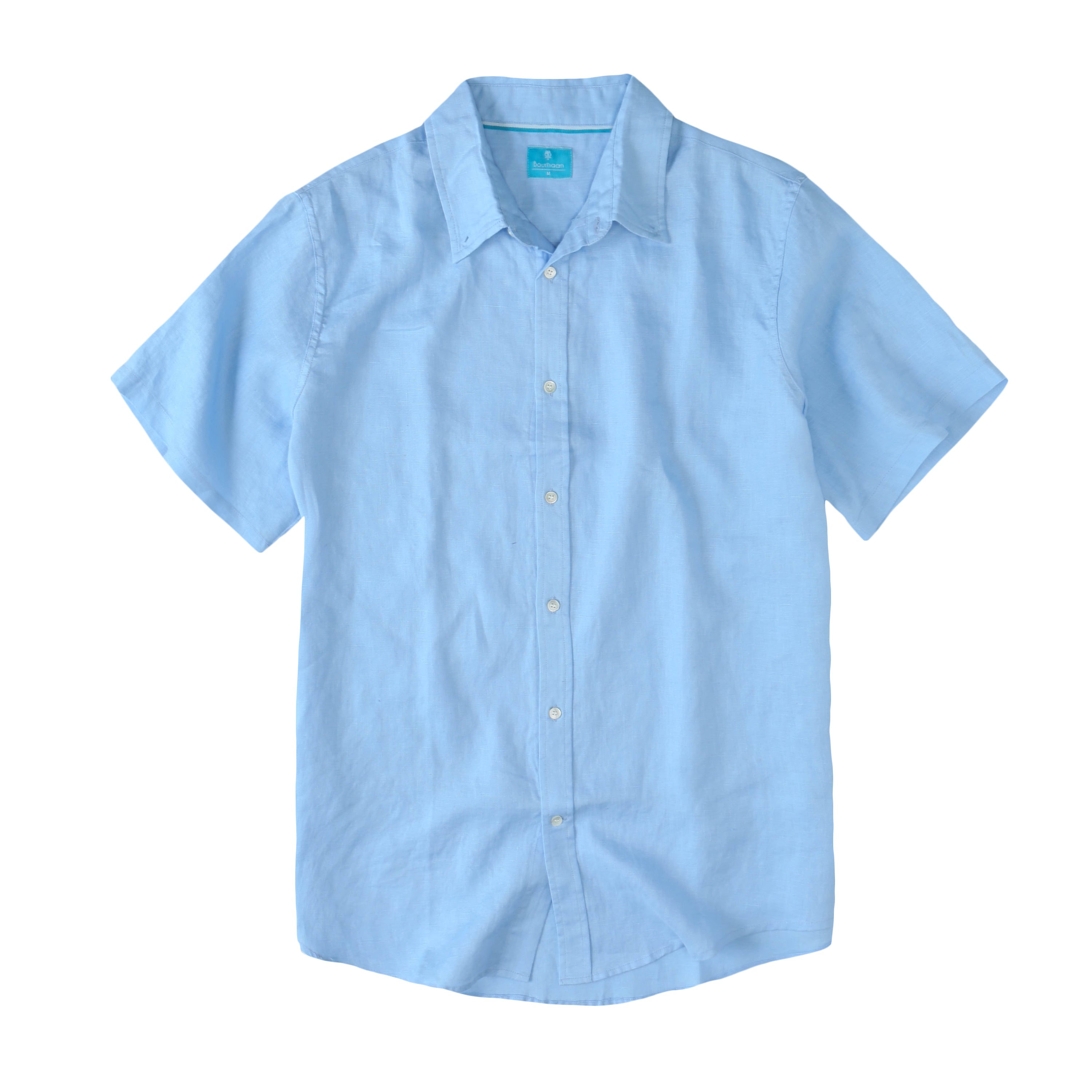 Men's Regular Fit Short Sleeve 100% Linen Shirt - Sky