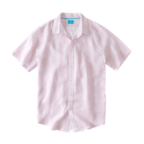 Men's Regular Fit Short Sleeve 100% Linen Shirt - Pineapples