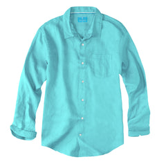 Men's Regular Fit Long Sleeve 100% Linen Shirt - Deep Aqua