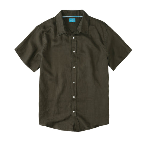 Men's Regular Fit Short Sleeve 100% Linen Shirt - Olive
