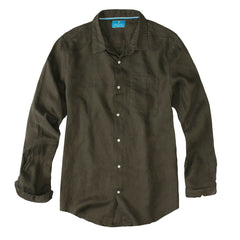 Men's Regular Fit Long Sleeve 100% Linen Shirt - Olive