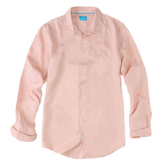 Men's Regular Fit Long Sleeve 100% Linen Shirt - Peach