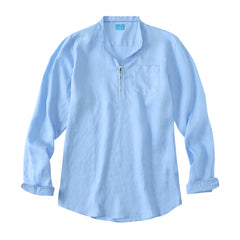 Men's 100% Linen Half-Zip Pullover Shirt - Sky