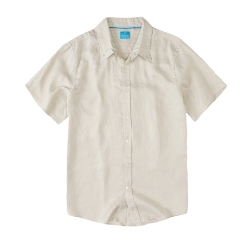 Men's Regular Fit Short Sleeve 100% Linen Shirt - Stone
